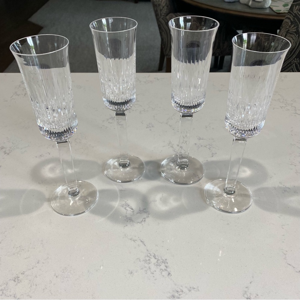 Vintage Set Of 4 Atlantis Chalice Crystal Champagne Flutes 9"